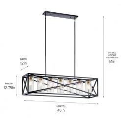 Moorgate 7-Light Black Farmhouse Dining Room Rectangle Cage Linear Chandelier with Clear Glass Shade by KICHLER -Kichler Sales black kichler chandeliers 44082bk 66 1000