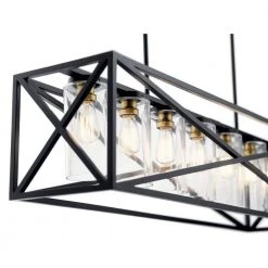 Moorgate 7-Light Black Farmhouse Dining Room Rectangle Cage Linear Chandelier with Clear Glass Shade by KICHLER -Kichler Sales black kichler chandeliers 44082bk c3 1000