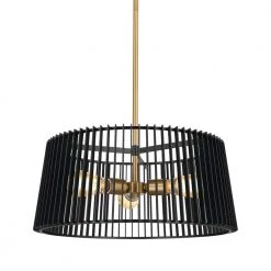 Linara 3-Light Black and Natural Brass Mid Century Modern Kitchen Convertible Pendant Hanging Light/Semi Flush by KICHLER -Kichler Sales black kichler chandeliers 44171bk 4f 1000