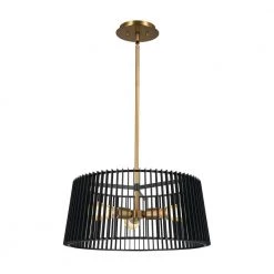 Linara 3-Light Black and Natural Brass Mid Century Modern Kitchen Convertible Pendant Hanging Light/Semi Flush by KICHLER