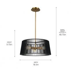 Linara 3-Light Black and Natural Brass Mid Century Modern Kitchen Convertible Pendant Hanging Light/Semi Flush by KICHLER -Kichler Sales black kichler chandeliers 44171bk 66 1000
