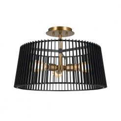 Linara 3-Light Black and Natural Brass Mid Century Modern Kitchen Convertible Pendant Hanging Light/Semi Flush by KICHLER -Kichler Sales black kichler chandeliers 44171bk c3 1000