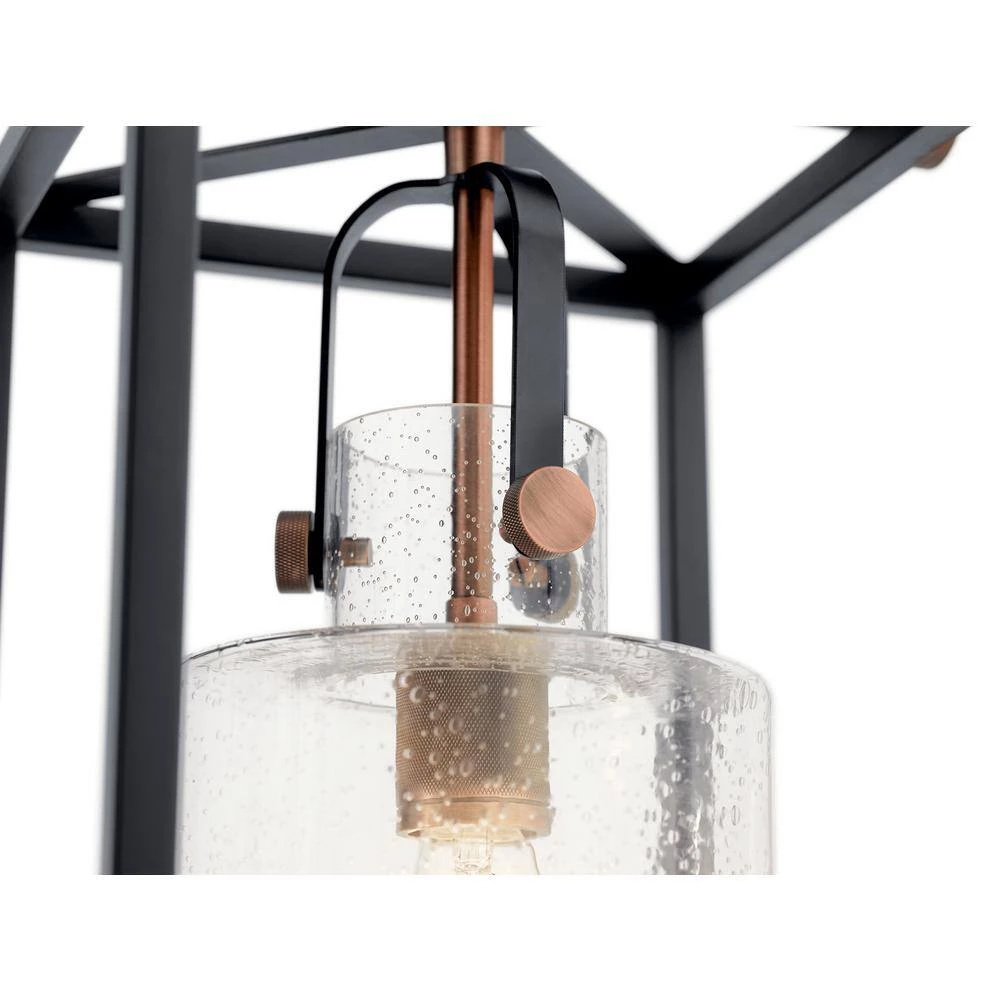 Kitner 3-Light Black Vintage Industrial Dining Room Linear Cage Chandelier with Clear Seeded Glass Shade by KICHLER 9 Kitner 3-Light Black Vintage Industrial Dining Room Linear Cage Chandelier with Clear Seeded Glass Shade by KICHLER - Image 7