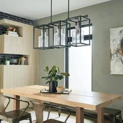 Kitner 3-Light Black Vintage Industrial Dining Room Linear Cage Chandelier with Clear Seeded Glass Shade by KICHLER 19 Kitner 3-Light Black Vintage Industrial Dining Room Linear Cage Chandelier with Clear Seeded Glass Shade by KICHLER -Kichler Sales black kichler chandeliers 52033bk 76 1000