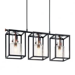 Kitner 3-Light Black Vintage Industrial Dining Room Linear Cage Chandelier with Clear Seeded Glass Shade by KICHLER 14 Kitner 3-Light Black Vintage Industrial Dining Room Linear Cage Chandelier with Clear Seeded Glass Shade by KICHLER -Kichler Sales black kichler chandeliers 52033bk c3 1000