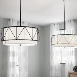 Birkleigh 4-Light Black Transitional Kitchen Pendant Hanging Light with Satin Etched Glass by KICHLER -Kichler Sales black kichler chandeliers 52072bk 44 1000