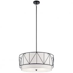 Birkleigh 4-Light Black Transitional Kitchen Pendant Hanging Light with Satin Etched Glass by KICHLER
