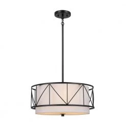 Birkleigh 18 in. 3-Light Black Art Deco Kitchen Convertible Pendant Hanging Light/Semi Flush by KICHLER