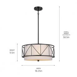 Birkleigh 18 in. 3-Light Black Art Deco Kitchen Convertible Pendant Hanging Light/Semi Flush by KICHLER -Kichler Sales black kichler chandeliers 52075bk 66 1000
