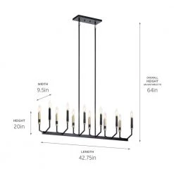 Armand 12-Light Black with Bronze Accent Contemporary Kitchen Island Candlestick Linear Chandelier by KICHLER -Kichler Sales black kichler chandeliers 52350bk 44 1000