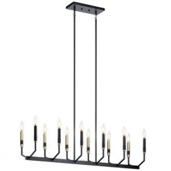 Armand 12-Light Black with Bronze Accent Contemporary Kitchen Island Candlestick Linear Chandelier by KICHLER