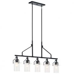 Everett 5-Light Black Vintage Industrial Dining Room Linear Chandelier with Clear Glass by KICHLER