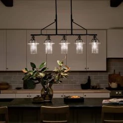 Everett 5-Light Black Vintage Industrial Dining Room Linear Chandelier with Clear Glass by KICHLER -Kichler Sales black kichler chandeliers 52379bk 66 1000