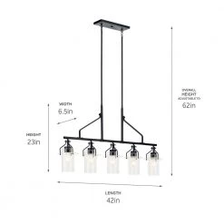 Everett 5-Light Black Vintage Industrial Dining Room Linear Chandelier with Clear Glass by KICHLER -Kichler Sales black kichler chandeliers 52379bk fa 1000