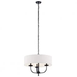 Kennewick 3-Light Black Traditional Dining Room Drum Chandelier with Fabric Shade by KICHLER