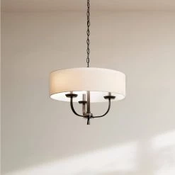 Kennewick 3-Light Black Traditional Dining Room Drum Chandelier with Fabric Shade by KICHLER -Kichler Sales black kichler chandeliers 52384bk 76 1000