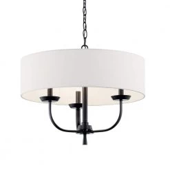 Kennewick 3-Light Black Traditional Dining Room Drum Chandelier with Fabric Shade by KICHLER -Kichler Sales black kichler chandeliers 52384bk c3 1000