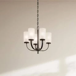 Kennewick 5-Light Black Traditional Dining Room Chandelier with Satin Etched Glass Shades by KICHLER -Kichler Sales black kichler chandeliers 52386bk 76 1000