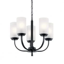 Kennewick 5-Light Black Traditional Dining Room Chandelier with Satin Etched Glass Shades by KICHLER -Kichler Sales black kichler chandeliers 52386bk c3 1000