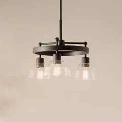 Eastmont 3-Light Black Vintage Industrial Dining Room Chandelier with Clear Glass by KICHLER -Kichler Sales black kichler chandeliers 52402bk 44 1000