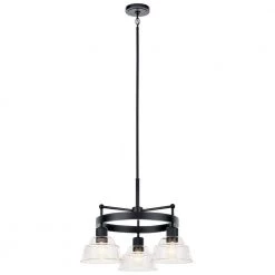 Eastmont 3-Light Black Vintage Industrial Dining Room Chandelier with Clear Glass by KICHLER