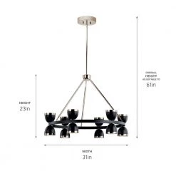 Baland 31 in. 12-Light Integrated LED Black Mid-Century Modern Circle Dining Room Chandelier by KICHLER -Kichler Sales black kichler chandeliers 52418bkled 1f 1000
