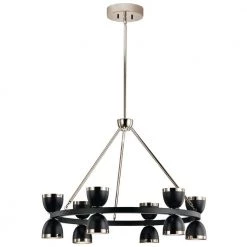 Baland 31 in. 12-Light Integrated LED Black Mid-Century Modern Circle Dining Room Chandelier by KICHLER