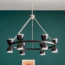 Baland 31 in. 12-Light Integrated LED Black Mid-Century Modern Circle Dining Room Chandelier by KICHLER -Kichler Sales black kichler chandeliers 52418bkled 76 1000