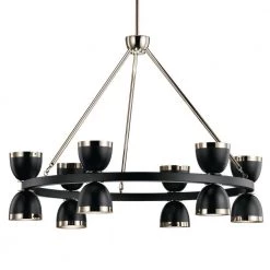 Baland 31 in. 12-Light Integrated LED Black Mid-Century Modern Circle Dining Room Chandelier by KICHLER -Kichler Sales black kichler chandeliers 52418bkled c3 1000