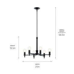 Torvee 25 in. 6-Light Black Art Deco Dining Room Chandelier by KICHLER -Kichler Sales black kichler chandeliers 52424bk 44 1000