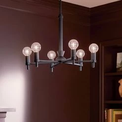 Torvee 25 in. 6-Light Black Art Deco Dining Room Chandelier by KICHLER -Kichler Sales black kichler chandeliers 52424bk fa 1000