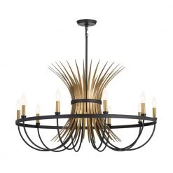 Baile 10-Light Natural Brass and Black Vintage Dining Room Chandelier by KICHLER