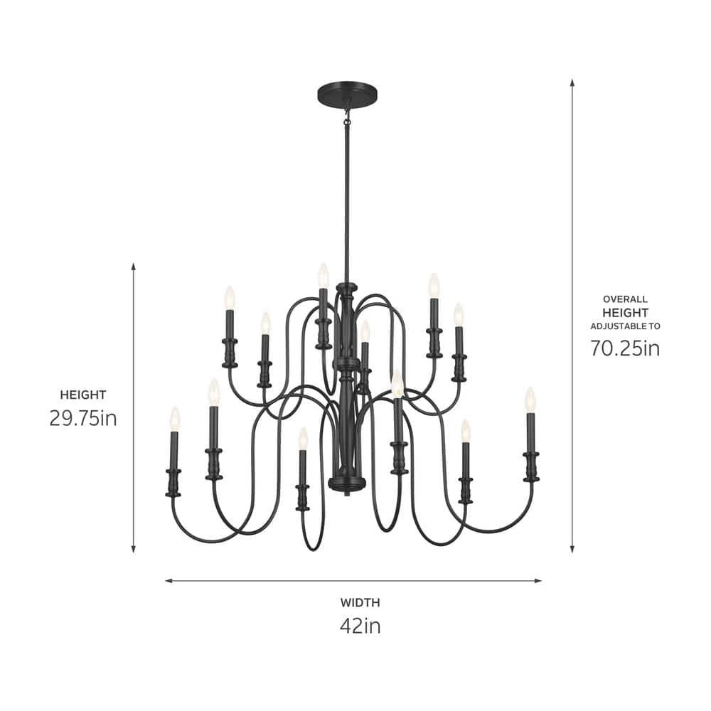 Karthe 12-Light Black Vintage Dining Room Chandelier by KICHLER 8 Karthe 12-Light Black Vintage Dining Room Chandelier by KICHLER - Image 6