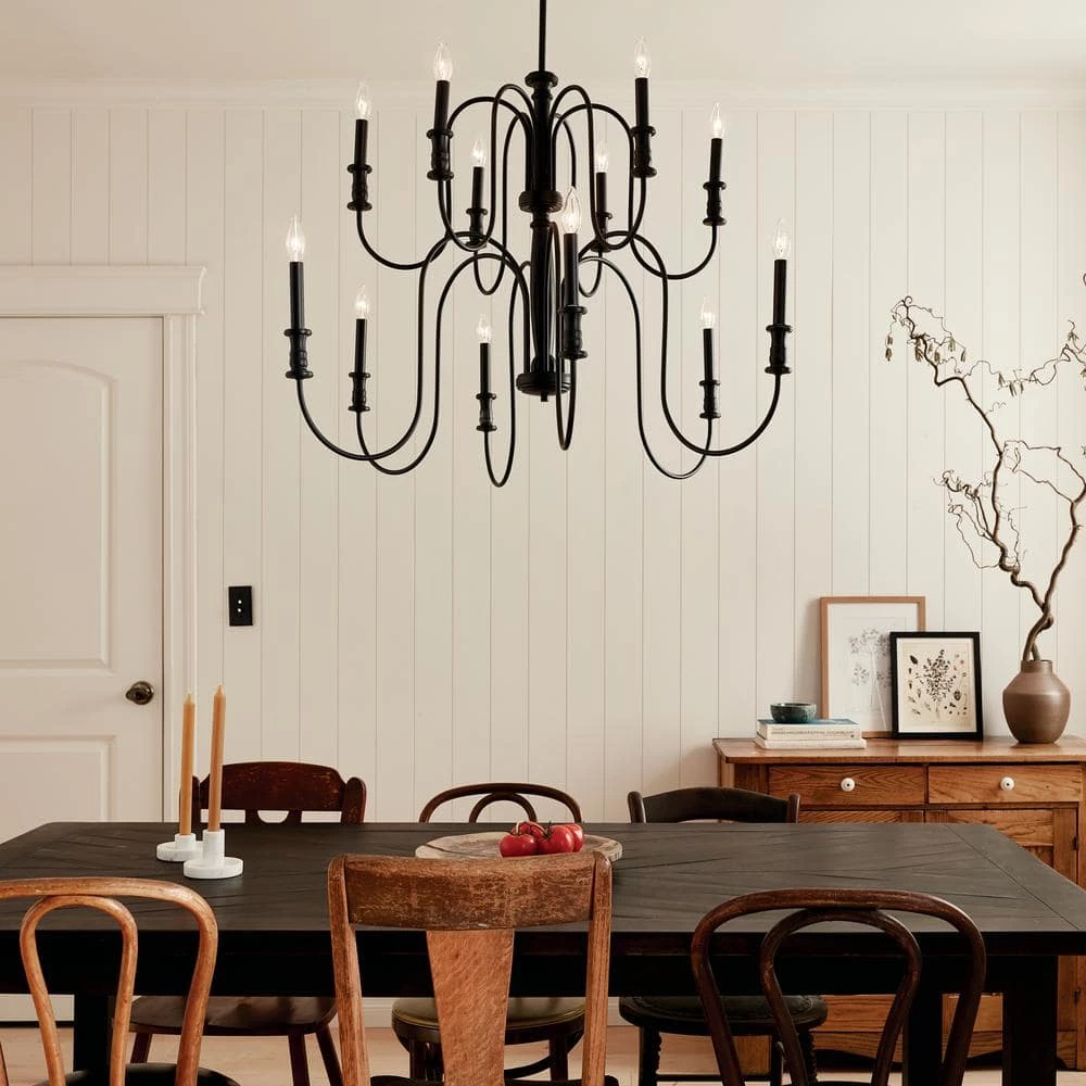Karthe 12-Light Black Vintage Dining Room Chandelier by KICHLER 4 Karthe 12-Light Black Vintage Dining Room Chandelier by KICHLER - Image 2