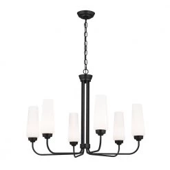Truby 6-Light Black Art Deco Dining Room Chandelier with Satin Etched Cased Opal Glass by KICHLER