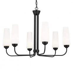 Truby 6-Light Black Art Deco Dining Room Chandelier with Satin Etched Cased Opal Glass by KICHLER -Kichler Sales black kichler chandeliers 52480bk c3 1000