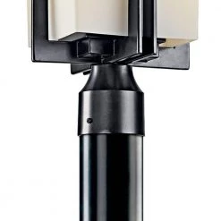 Tremillo Hardwired 1-Light Black 4x4 Outdoor Deck Lamp Post Light with Satin Etched Cased Opal (1-Pack) by KICHLER -Kichler Sales black kichler deck post lights 49207bk 1f 1000