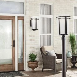 Tremillo Hardwired 1-Light Black 4x4 Outdoor Deck Lamp Post Light with Satin Etched Cased Opal (1-Pack) by KICHLER -Kichler Sales black kichler deck post lights 49207bk c3 1000