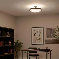 23.25 in. 4-Light Black Hallway Round Semi-Flush Mount Ceiling Light with Frosted Glass by KICHLER -Kichler Sales black kichler flush mount lights 42025bk fa 1000