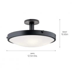 Lytham 20.5 in. 4-Light Black Hallway Round Semi-Flush Mount Ceiling Light with Satin Etched Glass by KICHLER -Kichler Sales black kichler flush mount lights 42246bk 4f 1000