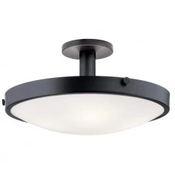 Lytham 20.5 in. 4-Light Black Hallway Round Semi-Flush Mount Ceiling Light with Satin Etched Glass by KICHLER