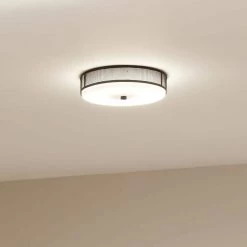 Ceiling Space 13.25 in. 1-Light Black Integrated LED Hallway Drum Flush Mount Ceiling Light with Opal Etched Glass by KICHLER -Kichler Sales black kichler flush mount lights 42379bkledr 44 1000
