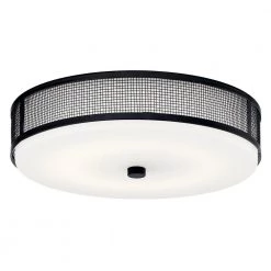 Ceiling Space 13.25 in. 1-Light Black Integrated LED Hallway Drum Flush Mount Ceiling Light with Opal Etched Glass by KICHLER