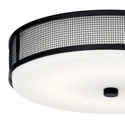 Ceiling Space 13.25 in. 1-Light Black Integrated LED Hallway Drum Flush Mount Ceiling Light with Opal Etched Glass by KICHLER -Kichler Sales black kichler flush mount lights 42379bkledr c3 1000
