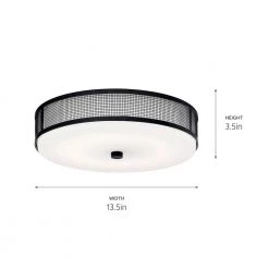 Ceiling Space 13.25 in. 1-Light Black Integrated LED Hallway Drum Flush Mount Ceiling Light with Opal Etched Glass by KICHLER -Kichler Sales black kichler flush mount lights 42379bkledr fa 1000