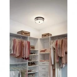 Bensimone 15.25 in. 2-Light Black Hallway DrumFlush Mount Ceiling Light with Satin Etched Cased Opal by KICHLER -Kichler Sales black kichler flush mount lights 43293bk 1f 1000