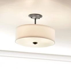 Shailene 18 in. Round 3-Light Black Drum Hallway Semi-Flush Mount Ceiling Light with White Microfiber Shade by KICHLER -Kichler Sales black kichler flush mount lights 43692bk 44 1000