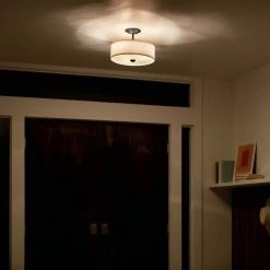 Shailene 18 in. Round 3-Light Black Drum Hallway Semi-Flush Mount Ceiling Light with White Microfiber Shade by KICHLER -Kichler Sales black kichler flush mount lights 43692bk 4f 1000