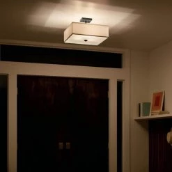 Shailene 18 in. Square 3-Light Black Drum Hallway Semi-Flush Mount Ceiling Light with White Microfiber Shade by KICHLER -Kichler Sales black kichler flush mount lights 43693bk 4f 1000