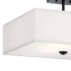 Shailene 18 in. Square 3-Light Black Drum Hallway Semi-Flush Mount Ceiling Light with White Microfiber Shade by KICHLER -Kichler Sales black kichler flush mount lights 43693bk c3 1000
